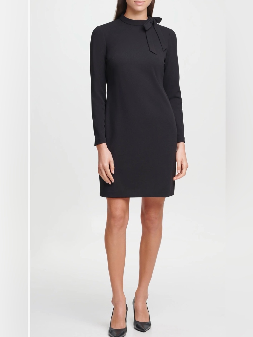 Calvin Klein Black Tie Neck Long Sleeve Shift Dress Size 2